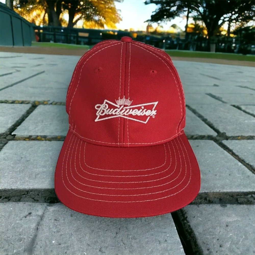 BUDWEISER Adjustable Hook & Loop Red Baseball Hat Cap Camping Fishing Gift